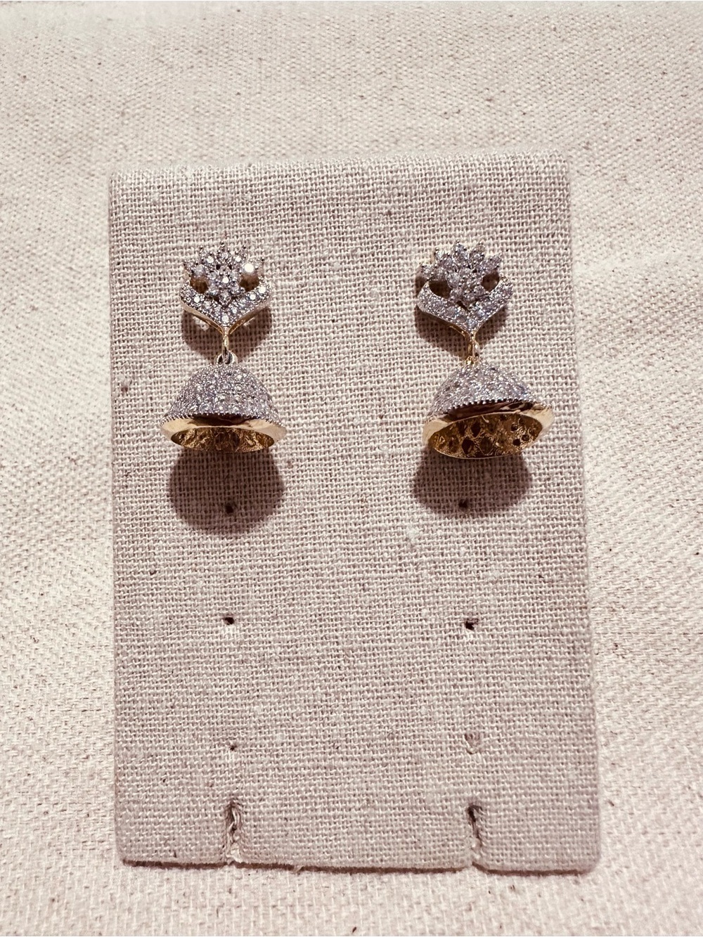 Jaipur | Earrings | Elegant Gold & Silver Jhumka Earrings with Clear Stones - Picture 2 of 4